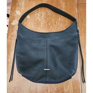 Rebecca Minkoff Pebbled Leather Black Shoulder Saddle Bag Zipper Tassel Accents